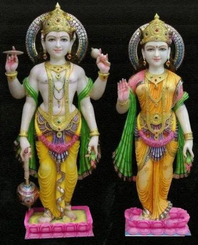 White Painted Vishnu Bhagwan Marble Murti Statue For Home Size 3