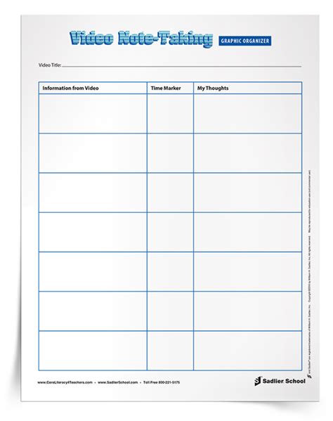 Video Note Taking Graphic Organizer Core Literacy Blog Graphic