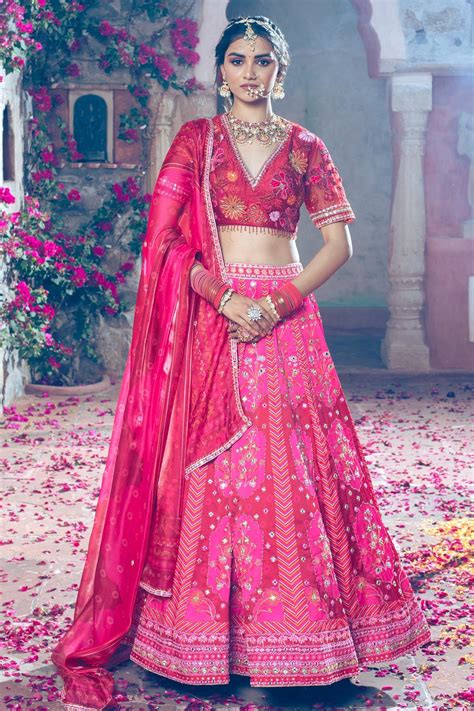 Buy Maroon Raw Silk Embroidery And Print Floral And Mirror Work Lehenga