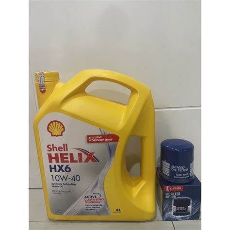 Jual Paket Shell HX6 10w 40 4liter Dan Filter OLI Denso Dxe 1001 Untuk