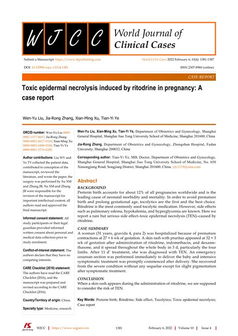 Pdf Toxic Epidermal Necrolysis Induced By Ritodrine In Pregnancy A