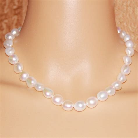 Large Baroque Pearl Necklace Ivory White Freshwater Pearl