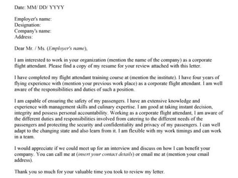 Sample Of Cover Letter For Flight Attendant Position Cover Letter For