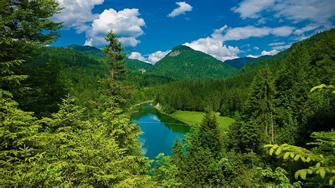 Lake Sylvenstein Bavaria Reservoir Landscape Clouds Trees Sky