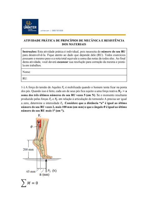 Atividade PrÁtica De PrincÍpios De MecÂnica E ResistÊncia Dos Materiais