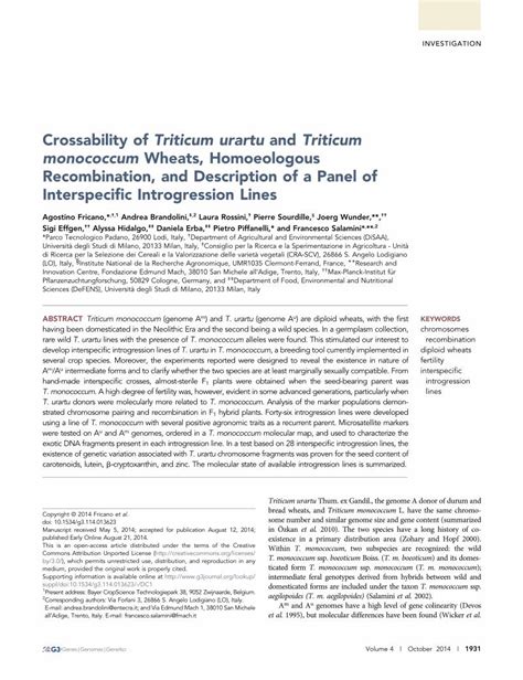 Pdf Crossability Of Triticum Urartu And Triticum Monococcum Wheats