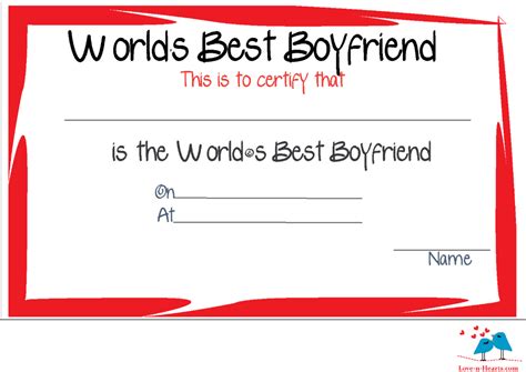 Free Printable World'S Best Boyfriend Certificates Funny for Free Best ...