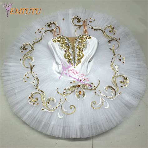 Adults Professional Ballet Tutus White Gold Women Pancake Classical