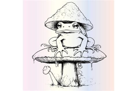 Frog Sitting On Mushroom Coloring Page Graphic By MyCreativeLife