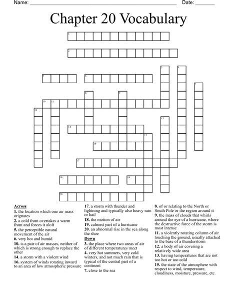 Chapter Vocabulary Crossword Wordmint