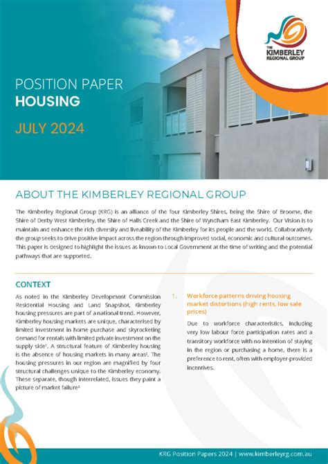 KRG POSITION PAPER HOUSING 2024 WEB Kimberley Regional Group