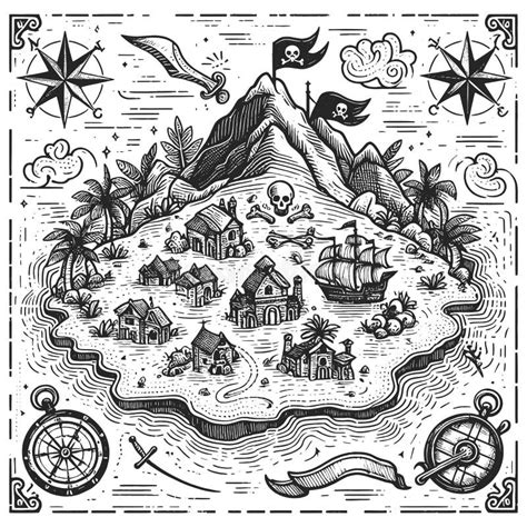 Pirate Treasure Map with Sailing Ships Vector Stock Vector ...