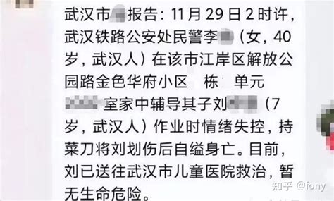 武汉女民警持刀砍伤7岁儿子后自缢身亡，双警家庭的悲剧令人叹息 知乎