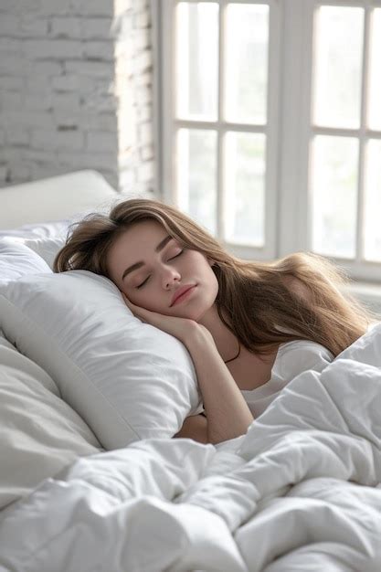 Una Mujer Acostada En La Cama Con Los Ojos Cerrados Foto Premium