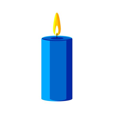 Blue wax candle burns with yellow flame isolated on white background ...