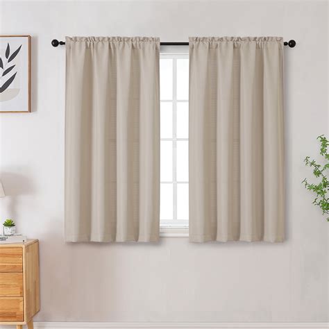 OVZME Bethany Linen Light Filtering Curtains 45 Inch Length 2 Panels