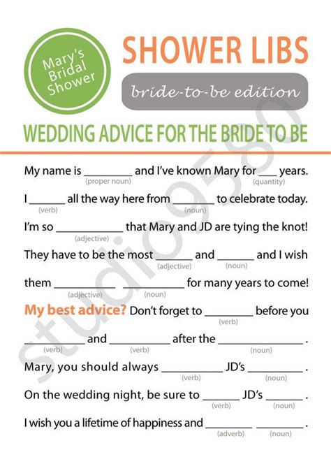 Printable Mad Libs Bridal Shower Game