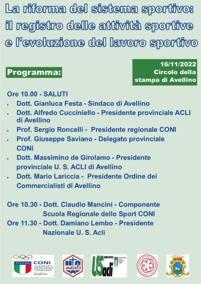 Azione Sociale Acli La Riforma Del Sistema Sportivo Acli Avellino