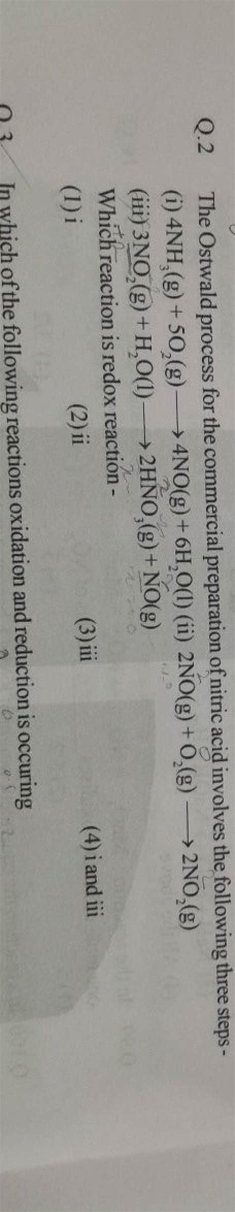 Q2 The Ostwald Process For The Commercial Preparation Of Nitric Acid Inv