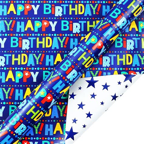 Walmarts Birthday Wrapping Paper Roll Blue 1 Roll 181 Inch X 33