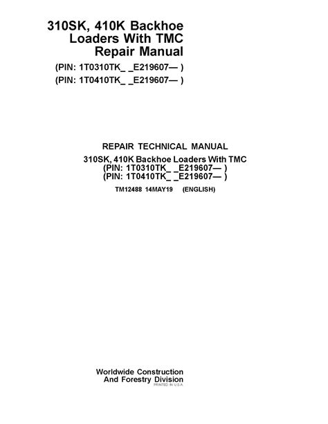 John Deere 310sk 410k Backhoe Loader Pdf Repair Technical Manual