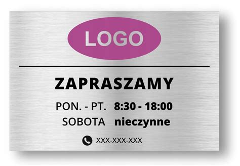 Tabliczka Szyld Godziny Otwarcia Logo X Cm W Kolorze Uv