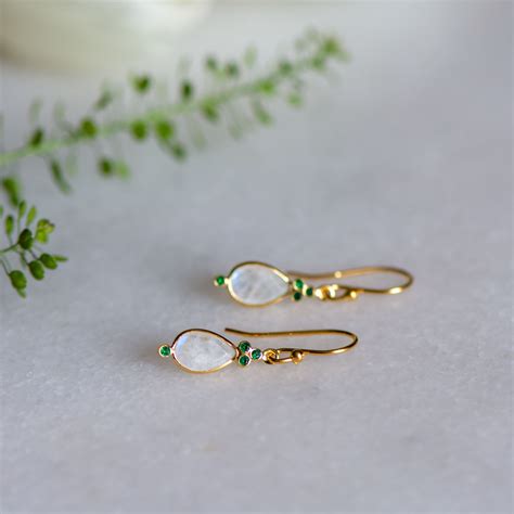 Shop Juniper Drops In Moonstone And Emerald Zirconia Memara Jewellery