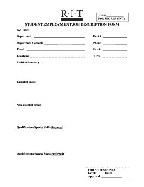 Fillable Online Rit Seo Job Description Form Ritedu Fax Email Print