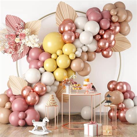 Fabhob Pcs Dusty Pink Mustard Yellow Metallic Rose Gold Apricot Nude Pastel Balloons
