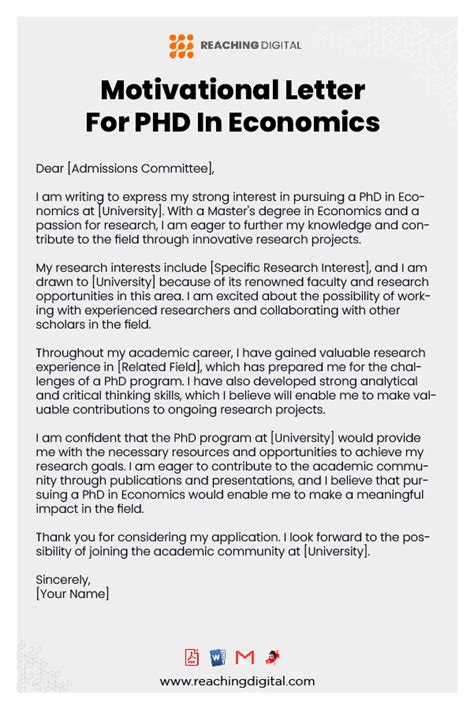 Great Motivation Letter For PHD In Economics 7 Free Templates