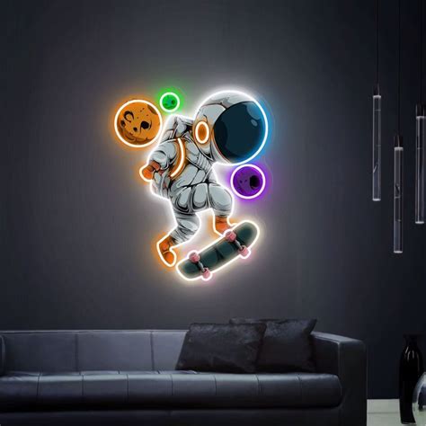 Astronaut Neon Sign Skateboard Neon Sign Spaceman Playing Skateboard