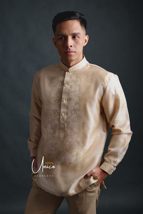 Barong Tagalog For Men Piña Organza With Lining Beige Unico Special