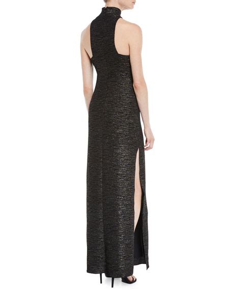 Halston Heritage Metallic Knit Gown W Mock Neck Bergdorf Goodman