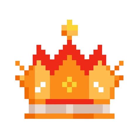 Pixel Art Crown With Red And Orange Jewel Accents In Retro 8 Bit Style