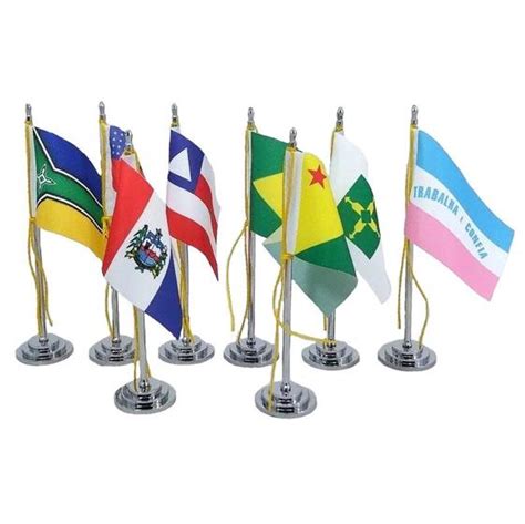 Kit 27 Mini Bandeira Mesa Estados Brasil 15 Cm Mastro SP