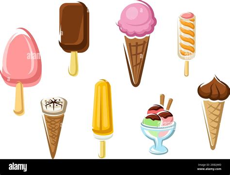 Ice Cream Icons With Frozen Suckers Ice Cream Cones And A Sundae Stock