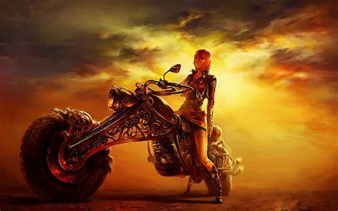 Hd Wallpaper Anime Babes Bikes Fantasy Girl Motorcycle Original