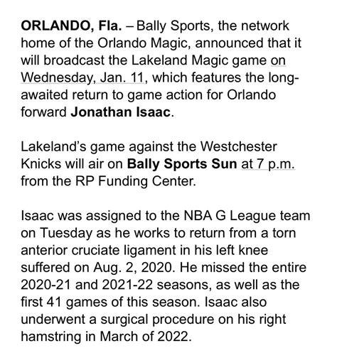 Orlando Magic Pr On Twitter Press Release From Ballysportsfl