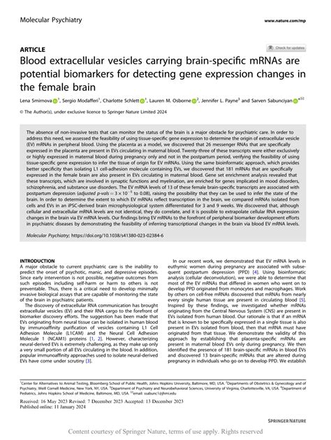 Blood Extracellular Vesicles Carrying Brain Specific Mrnas Are