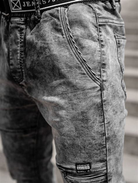 Szare spodnie jeansowe joggery męskie z paskiem Denley T392 Kids Denim