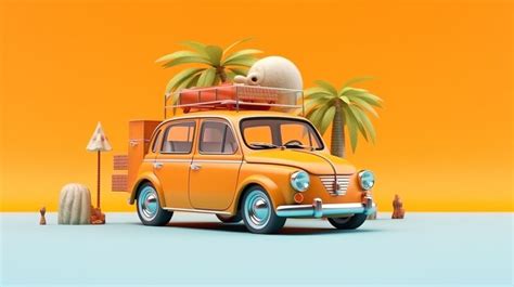 Premium AI Image | Funny retro car with summer vacation accessory Generative ai