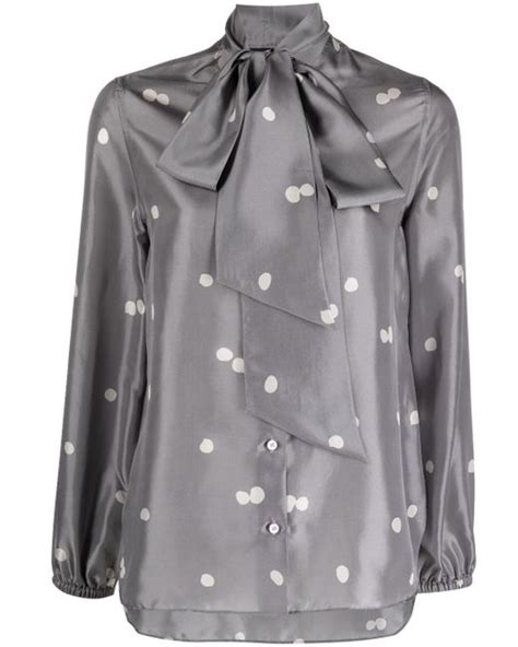 Aspesi Pussy Bow Silk Shirt In Gray Lyst