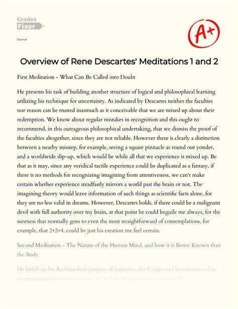 Overview of Rene Descartes' Meditations 1 and 2: [Essay Example], 793 words