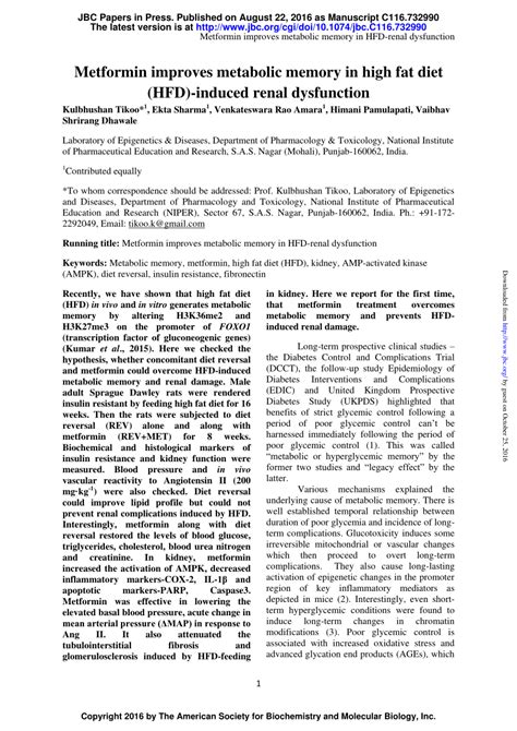 Pdf Metformin Improves Metabolic Memory In High Fat Diet Hfd