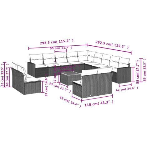 VidaXL Salon De Jardin Avec Coussins 14 Pcs Noir R Sine Tress E