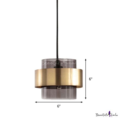 Gold Cylinder Pendant Light Fixture Modern 1 Light Smoke Gray Glass