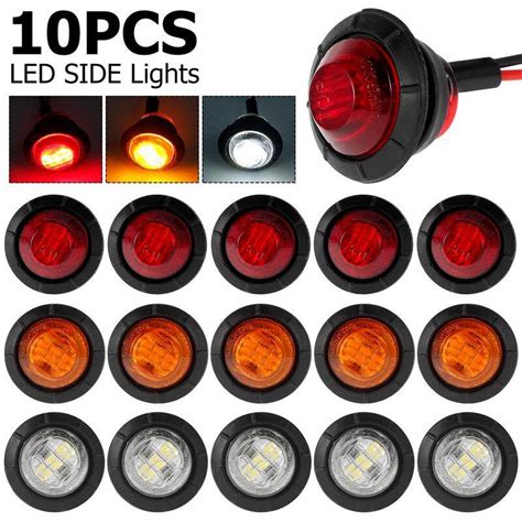 10pcs 3 4 Round Trailer Side Marker Indicator Lights 12 24v 2w 3 Led Clearance Lights Ip67