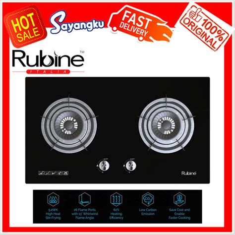 Rubine HOB RGH VISTA 2B BL 2 Burner Black Tempered Glass Surface Glass