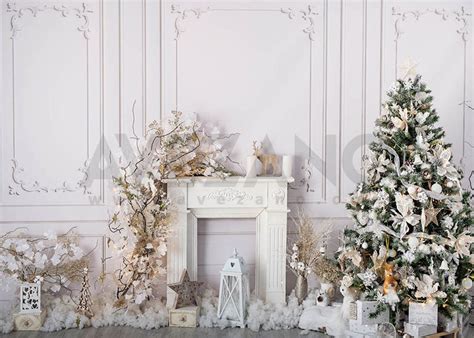 Avezano White Christmas Fireplace Photography Background