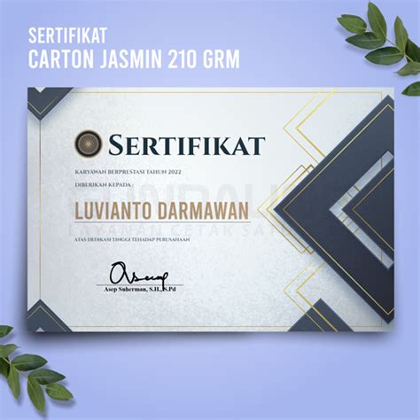 Sertifikat A4 Carton Jasmin 210 Gsm Gundaling Print Online